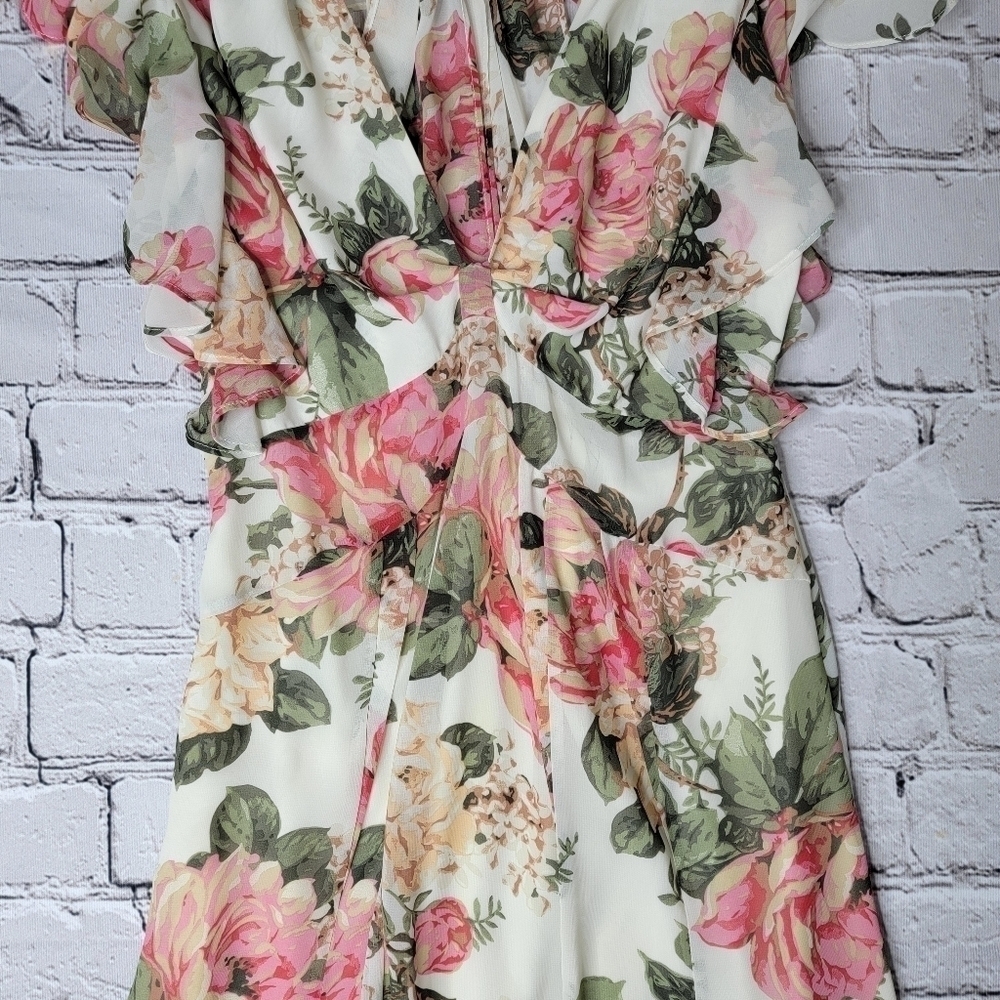 Divine Heritage Twist Back Midi Dress In Ivory Peach Pink Floral Print Size S‎ - Picture 6 of 14